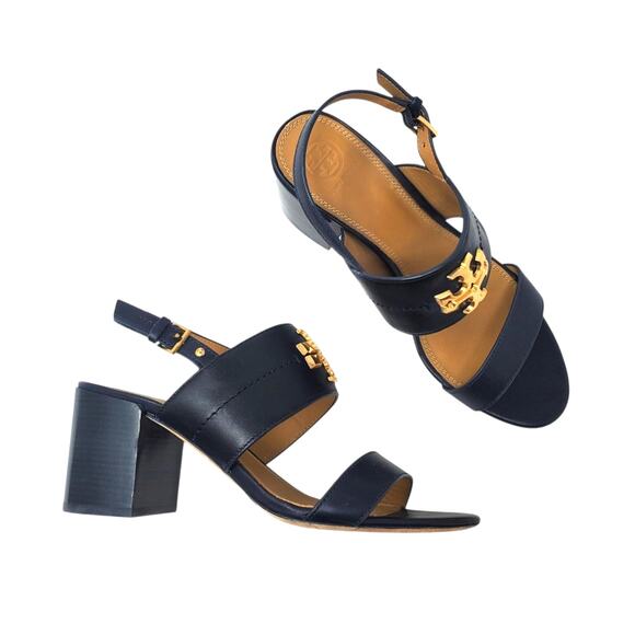 Tory Burch Everly 65MM Heeled Sandals Soft Calf Leather Black 60222 Size US 9 - Picture 2 of 10
